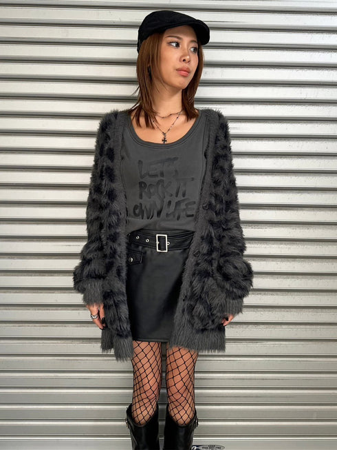 レオパード柄シャギーニットカーディガン